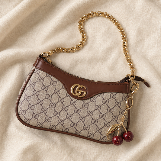 Hazel — Brown/Beige Bag with Cherry Charm