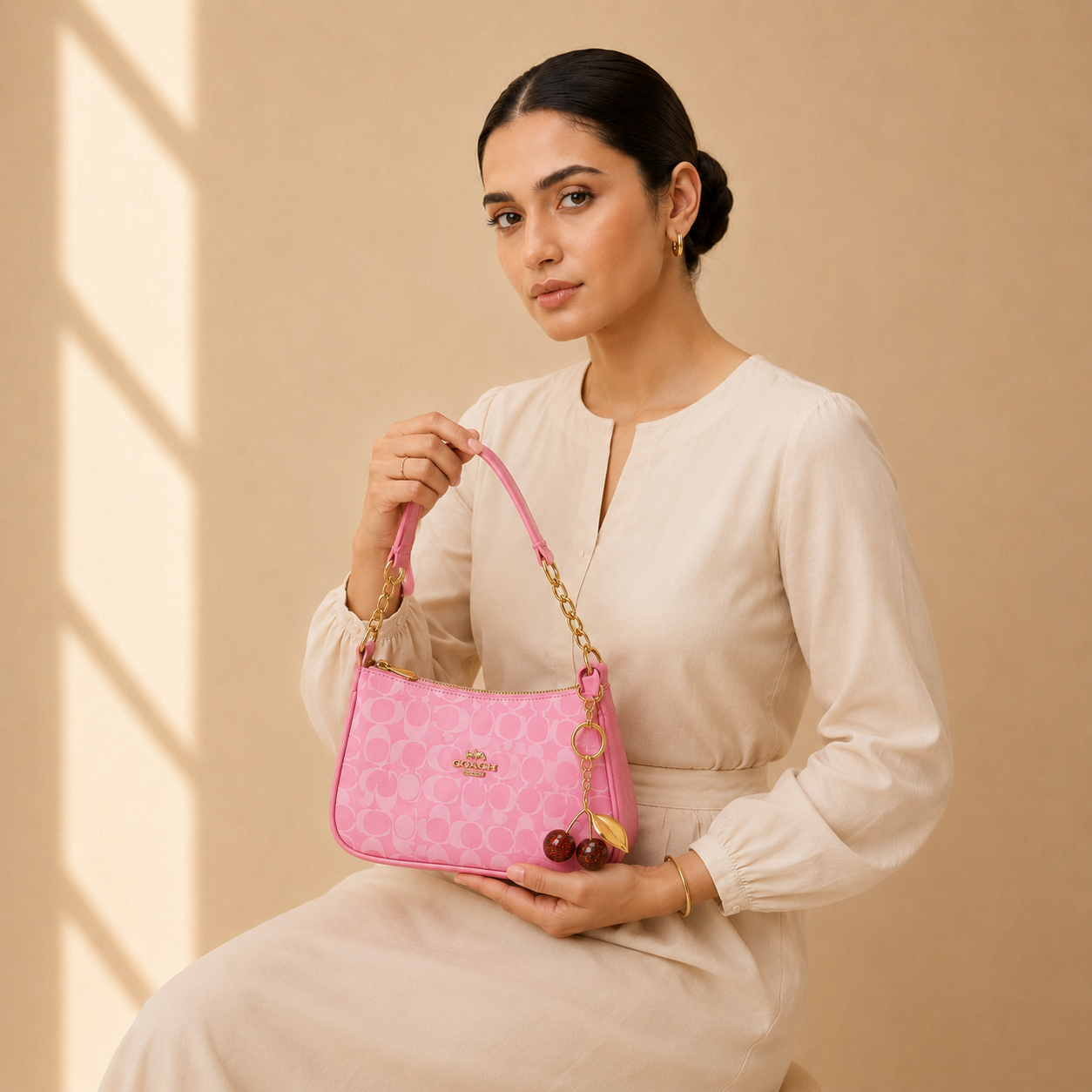 Rosie — Signature Pink Coach Bag with Cherry Charm