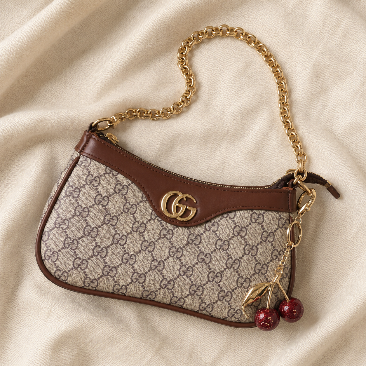 Hazel — Brown/Beige Bag with Cherry Charm