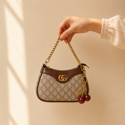 Hazel — Brown/Beige Bag with Cherry Charm