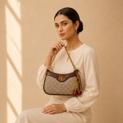 Hazel — Brown/Beige Bag with Cherry Charm
