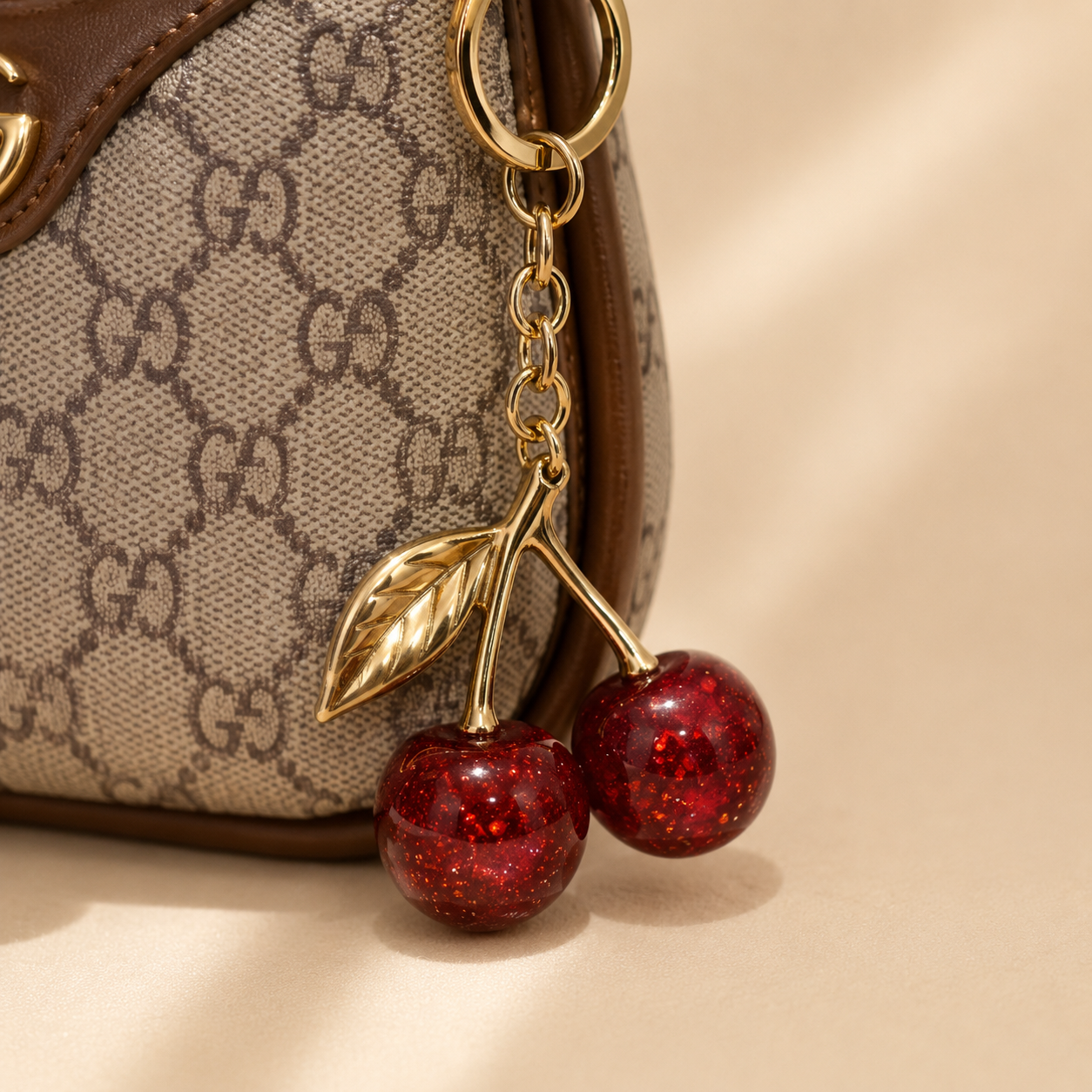Hazel — Brown/Beige Bag with Cherry Charm